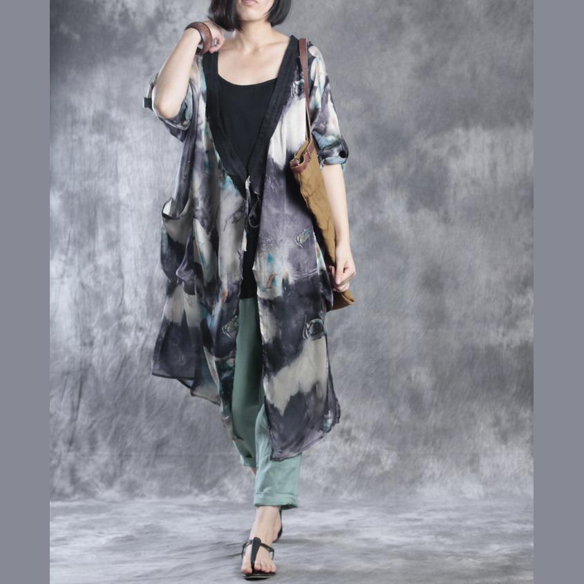 Silk cardgans long V neck chiffon coat dress - Omychic