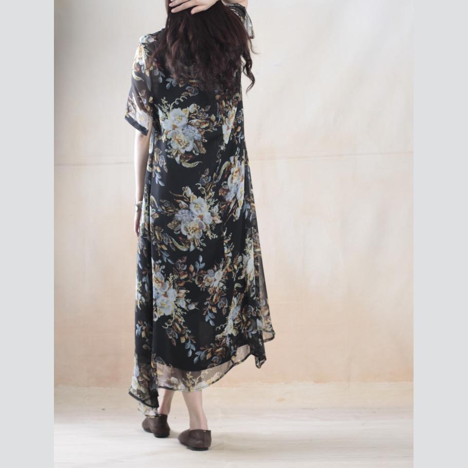 Silk dresses  floral summer dress long silk maxi dress two pieces - Omychic