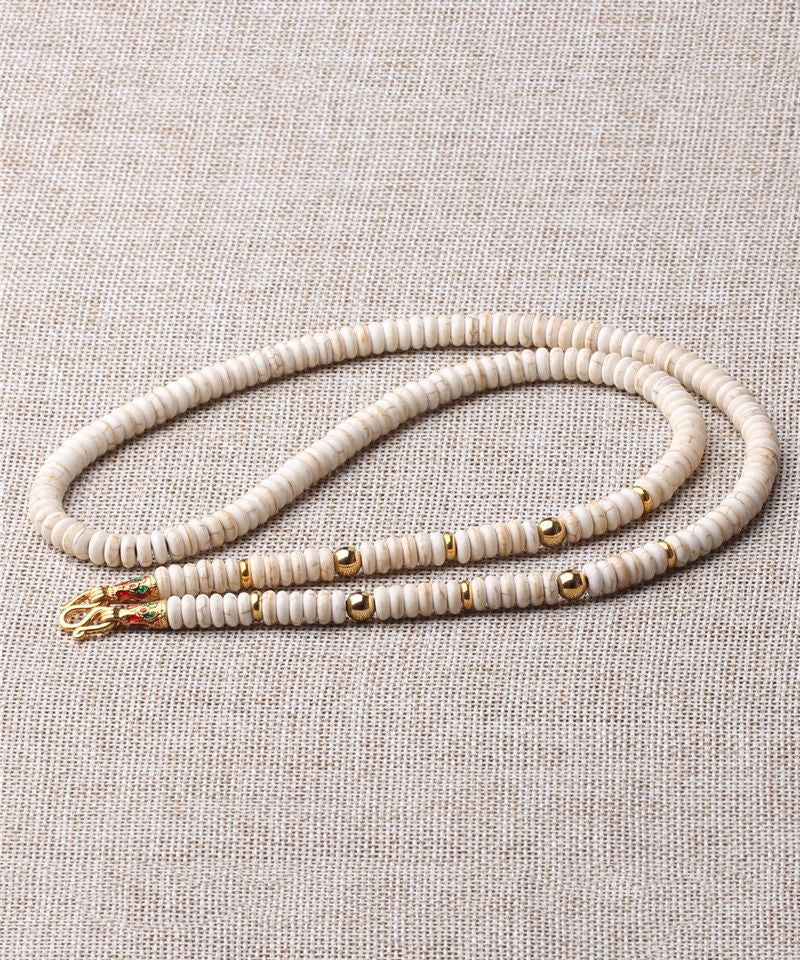 Simple Beige Alloy Coconut Shell Beading Gratuated Bead Necklace