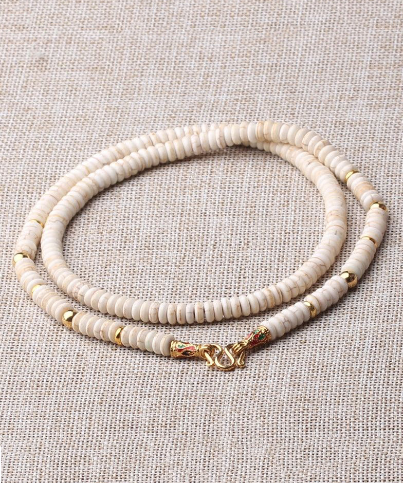 Simple Beige Alloy Coconut Shell Beading Gratuated Bead Necklace