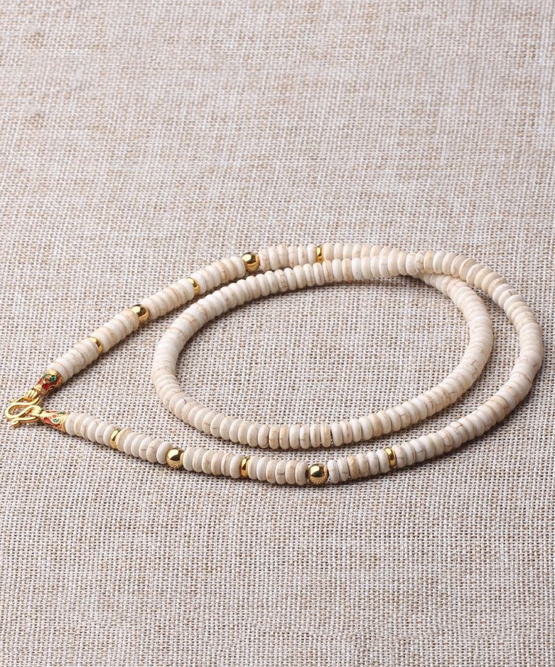 Simple Beige Alloy Coconut Shell Beading Gratuated Bead Necklace