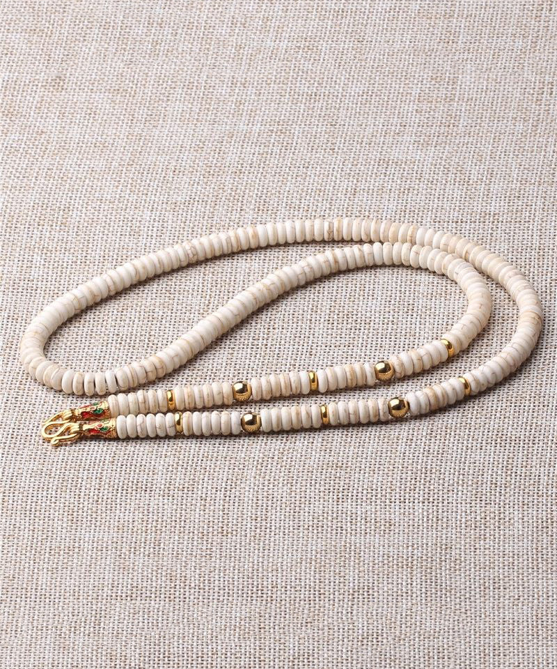Simple Beige Alloy Coconut Shell Beading Gratuated Bead Necklace