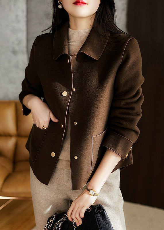 Simple Beige Peter Pan Collar Button Bown Woolen Jacket Fall