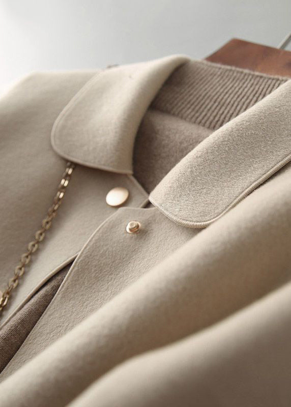 Simple Beige Peter Pan Collar Button Bown Woolen Jacket Fall
