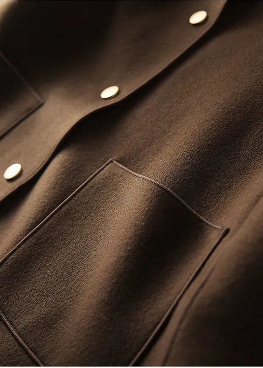 Simple Beige Peter Pan Collar Button Bown Woolen Jacket Fall
