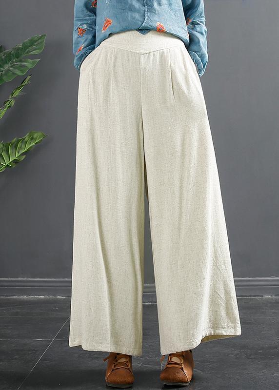 Simple Beige Trousers Slim Spring Fabrics Wide Leg Pants - Omychic