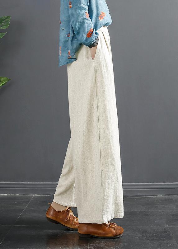 Simple Beige Trousers Slim Spring Fabrics Wide Leg Pants - Omychic