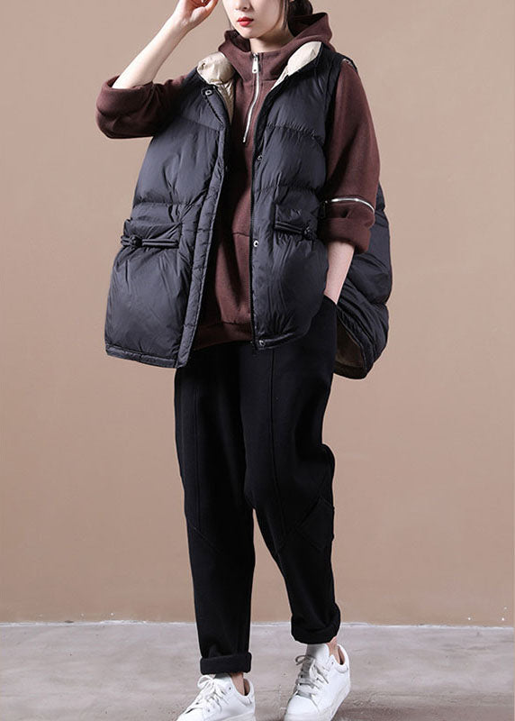 Simple Black Cute Loose Button Thick Winter Sleeveless Puffer Vest
