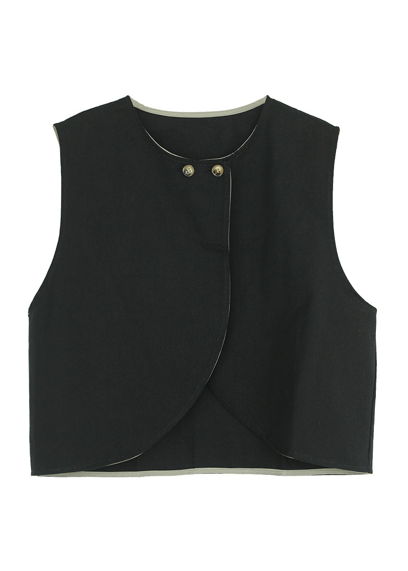 Simple Black O-Neck Button Waistcoat Sleeveless
