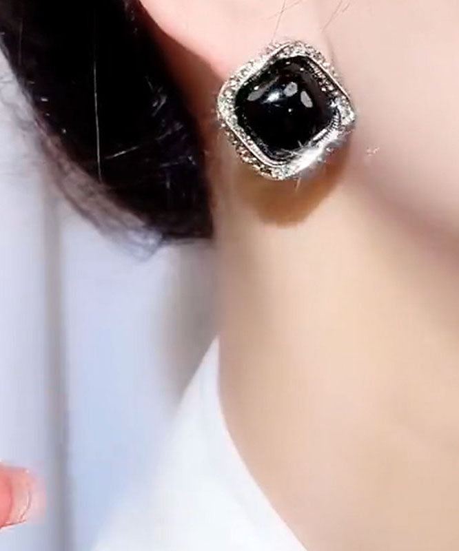 Simple Black Overgild Crystal Zircon Hoop Earrings