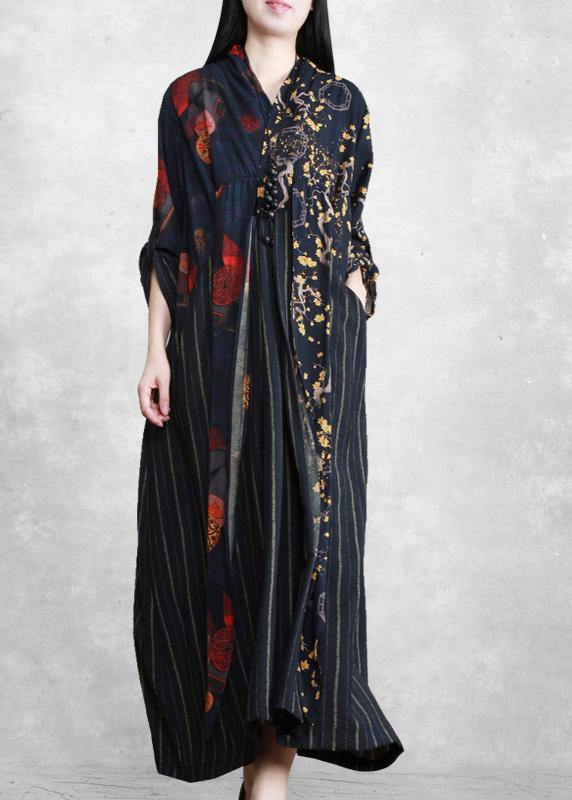 Simple Black Print Dresses Patchwork Vestidos De Lino Dress ( Limited Stock) - Omychic