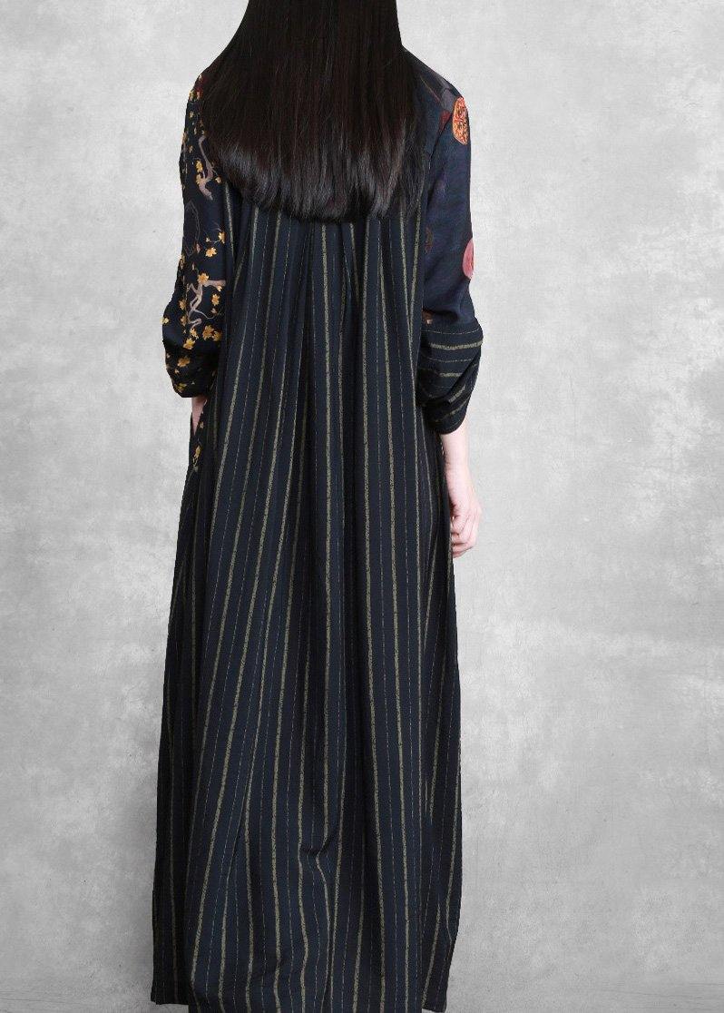 Simple Black Print Dresses Patchwork Vestidos De Lino Dress ( Limited Stock) - Omychic