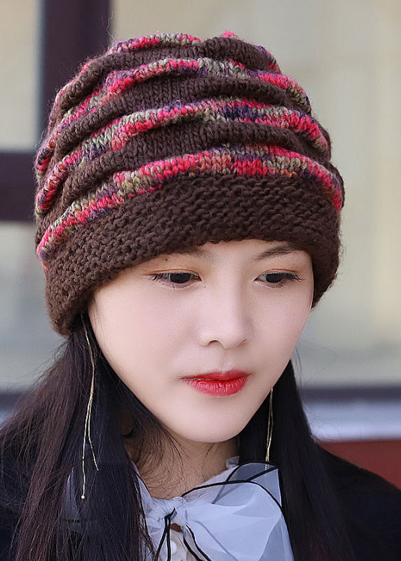 Simple Black Striped Warm Knit Bonnie Hat