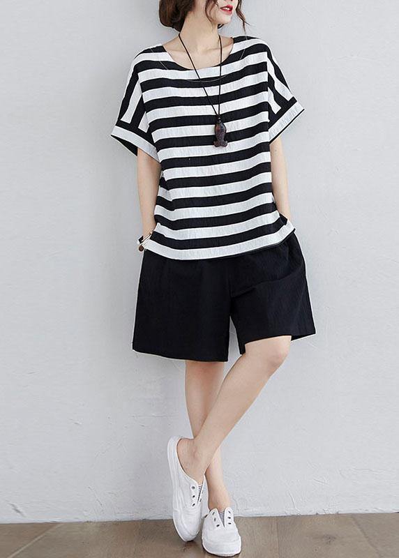 Simple Black White Striped side open Two Pieces Set Summer Cotton - Omychic