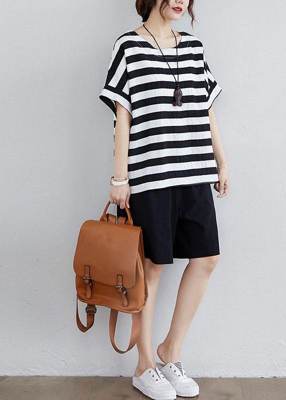 Simple Black White Striped side open Two Pieces Set Summer Cotton - Omychic