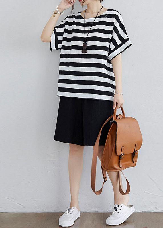 Simple Black White Striped side open Two Pieces Set Summer Cotton - Omychic