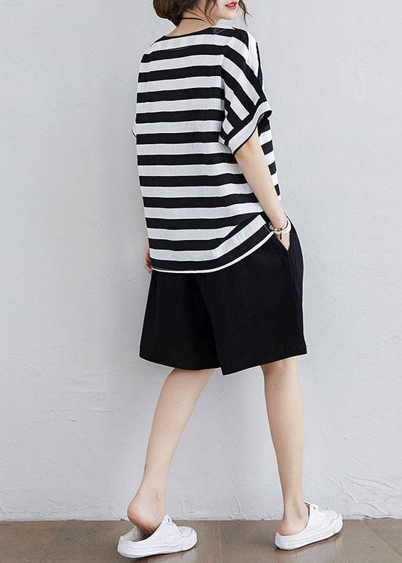 Simple Black White Striped side open Two Pieces Set Summer Cotton - Omychic