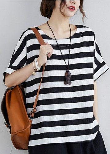 Simple Black White Striped side open Two Pieces Set Summer Cotton - Omychic