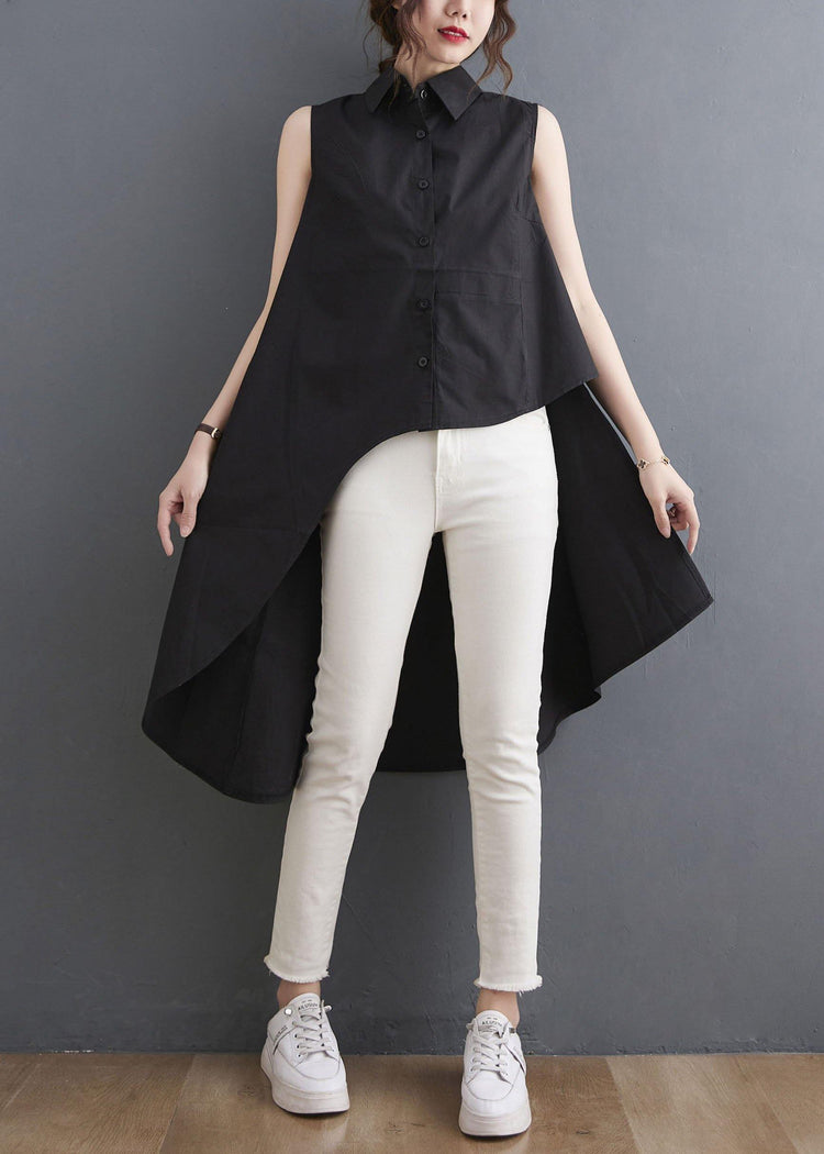Simple Black asymmetrical design low high design Summer Blouses - Omychic
