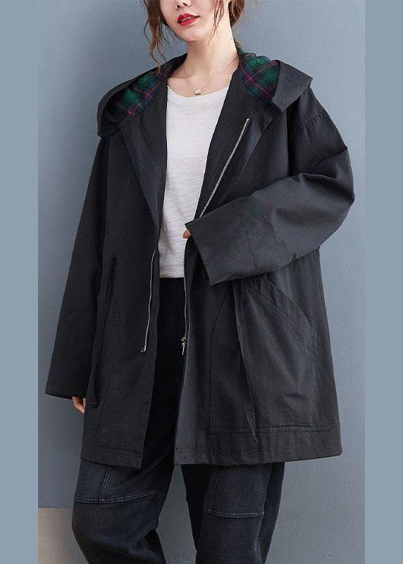 Simple Black fashion Casual zippered Fall  Hooded trench coats - Omychic