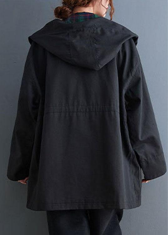 Simple Black fashion Casual zippered Fall  Hooded trench coats - Omychic