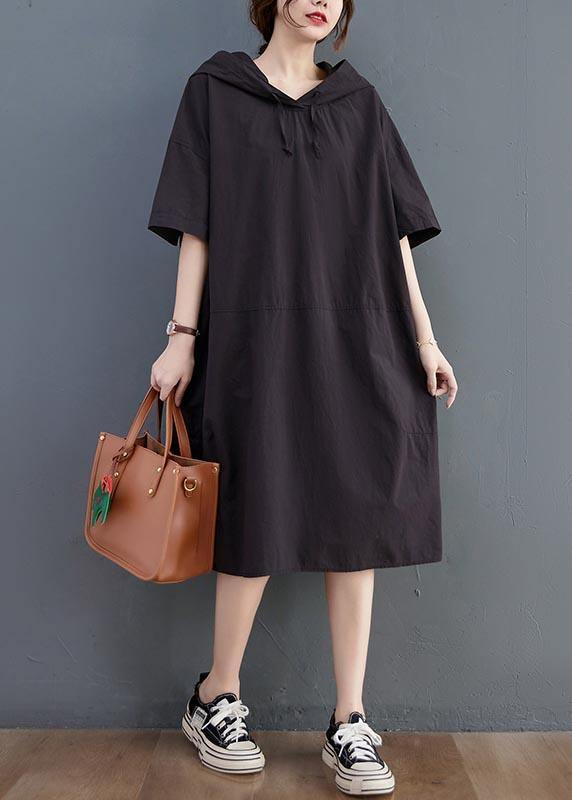 Simple Black hooded Cotton Summer Maxi Dresses - Omychic