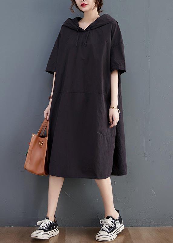 Simple Black hooded Cotton Summer Maxi Dresses - Omychic