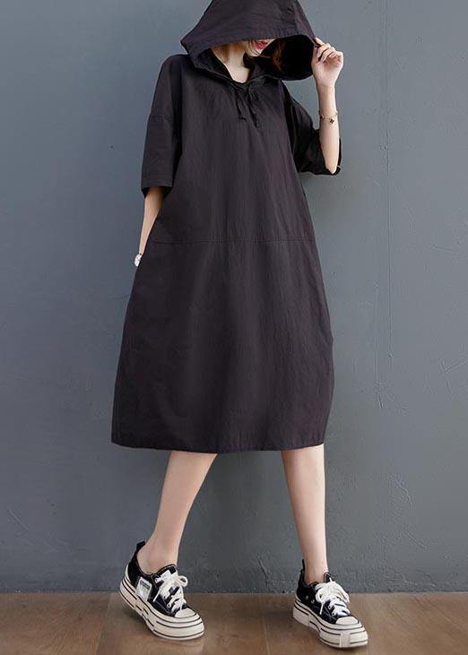 Simple Black hooded Cotton Summer Maxi Dresses - Omychic