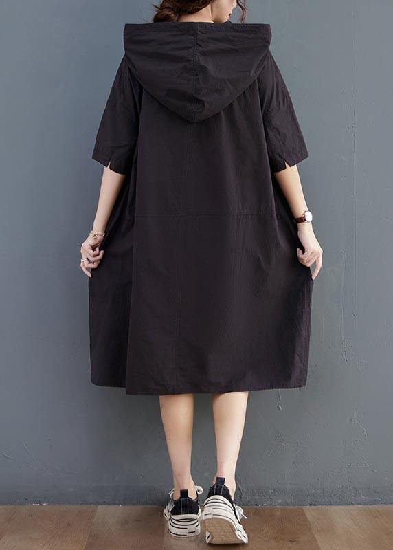 Simple Black hooded Cotton Summer Maxi Dresses - Omychic