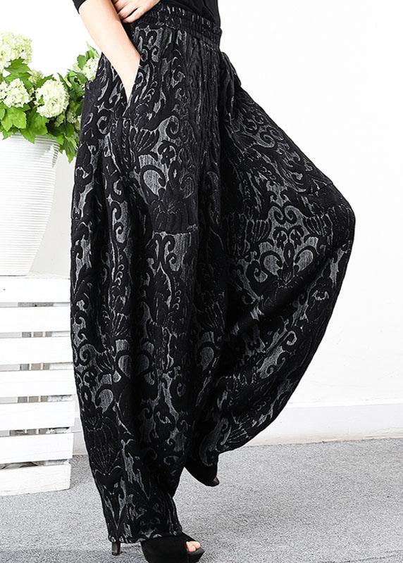 Simple Black retro Thick Jacquard Winter Pants - Omychic