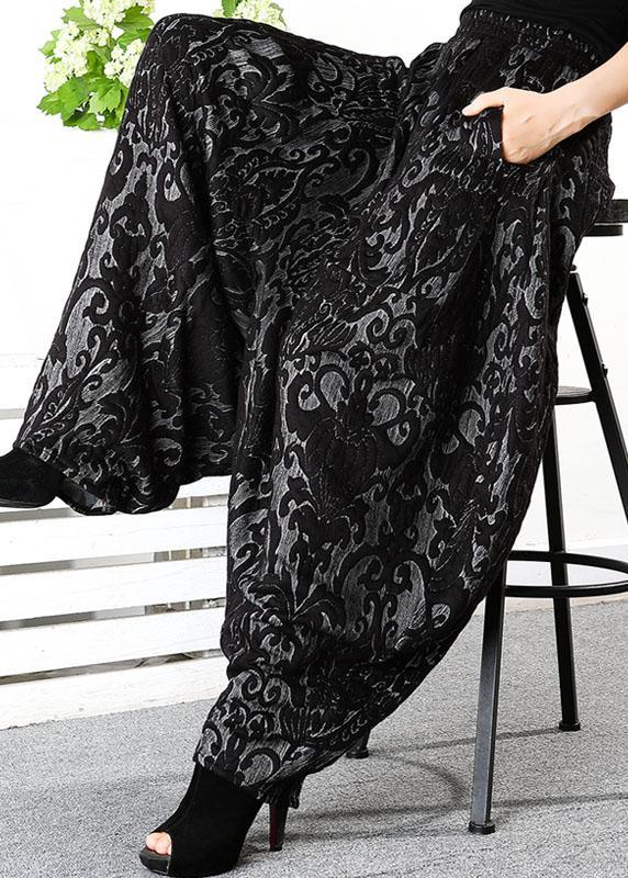 Simple Black retro Thick Jacquard Winter Pants - Omychic