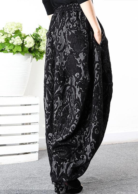 Simple Black retro Thick Jacquard Winter Pants - Omychic