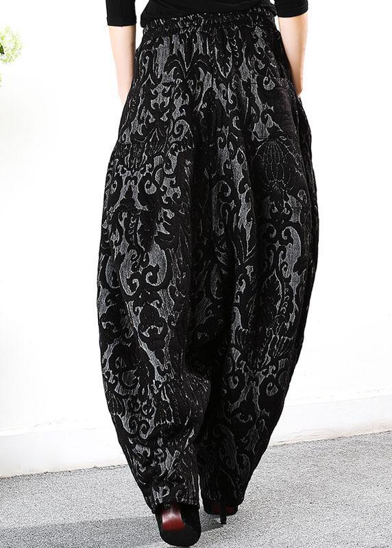 Simple Black retro Thick Jacquard Winter Pants - Omychic