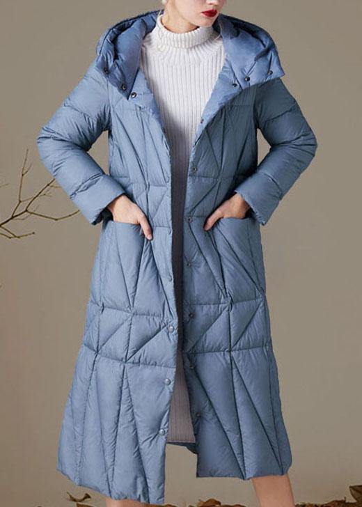 Simple Blue Button Pockets slim fit Winter Duck Down Down Coats - Omychic