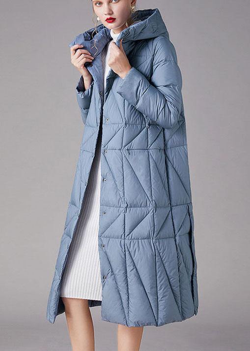 Simple Blue Button Pockets slim fit Winter Duck Down Down Coats - Omychic