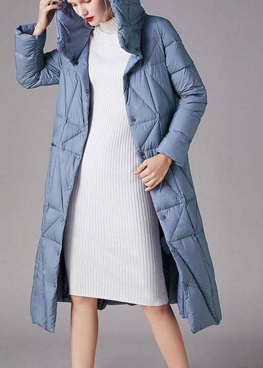 Simple Blue Button Pockets slim fit Winter Duck Down Down Coats - Omychic