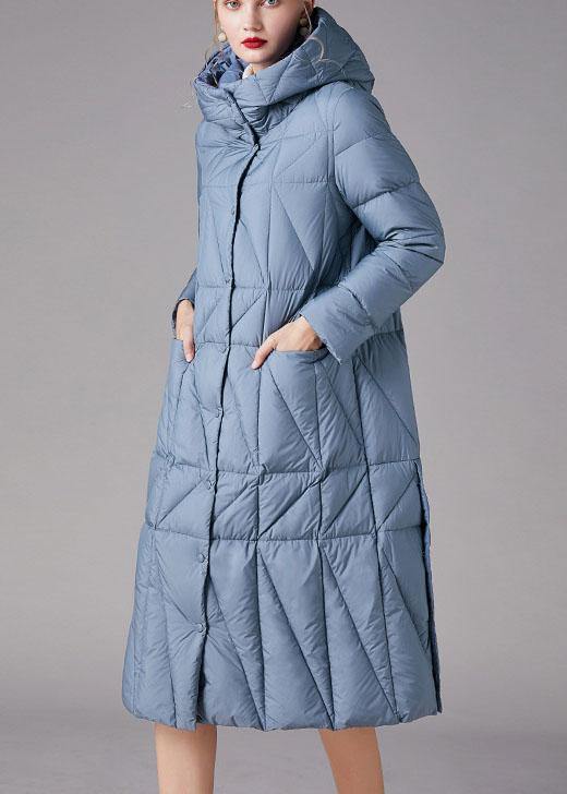 Simple Blue Button Pockets slim fit Winter Duck Down Down Coats - Omychic