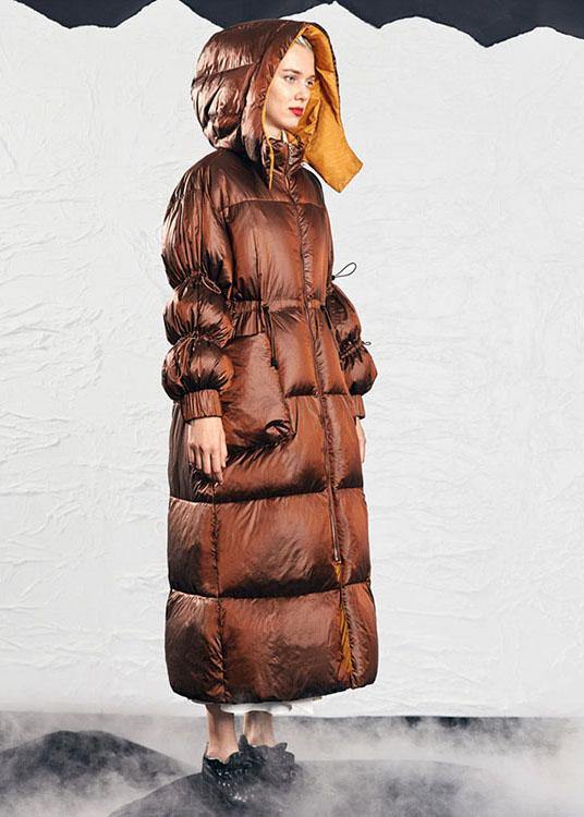 Simple Caramel fashion drawstring Thick Winter Duck Down Puffer Coat - Omychic