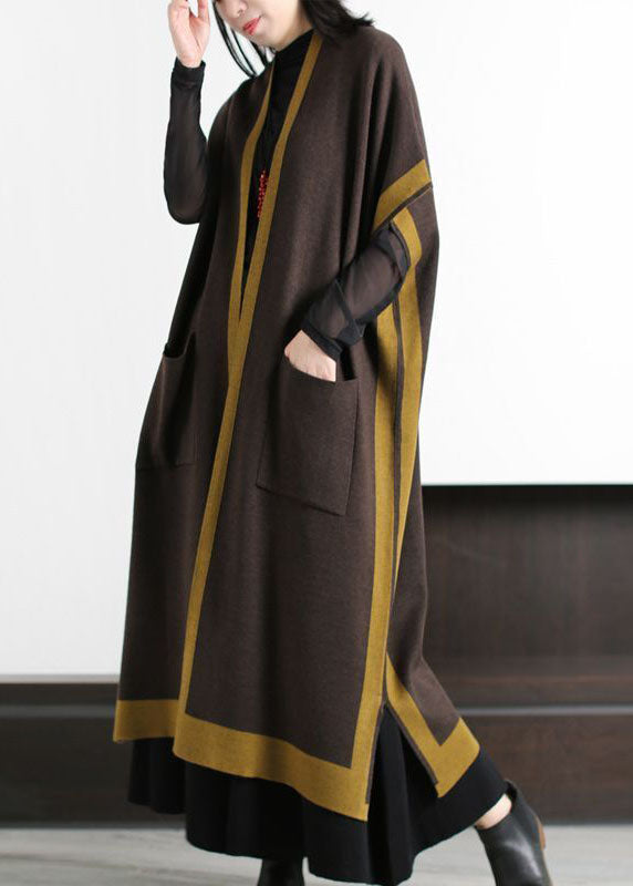 High-rise Patchwork Side Pockets Open Front Cardigan