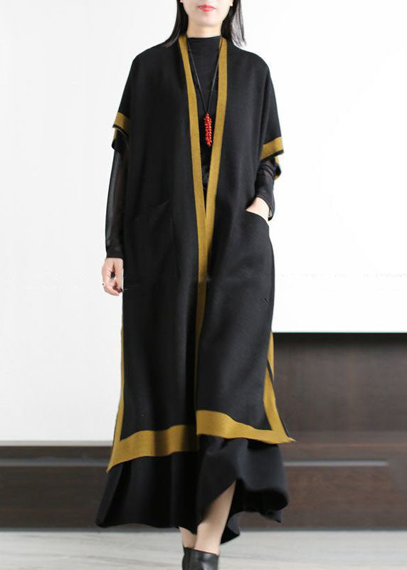 Simple Coffee Oversized Patchwork Pockets Side Open Cotton Cardigan Short Sleeve