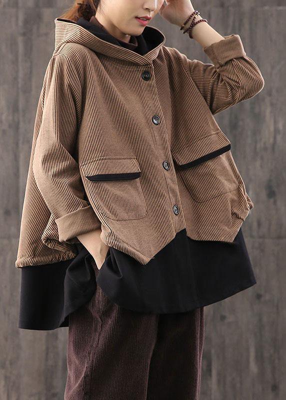 Simple Coffee retro Loose Button Fall Coat - Omychic