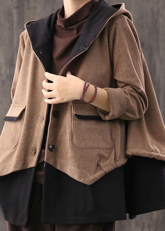 Simple Coffee retro Loose Button Fall Coat - Omychic