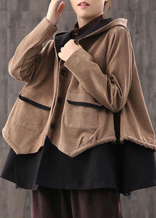 Simple Coffee retro Loose Button Fall Coat - Omychic