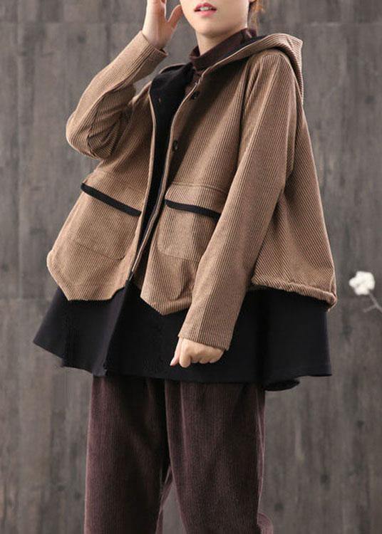 Simple Coffee retro Loose Button Fall Coat - Omychic