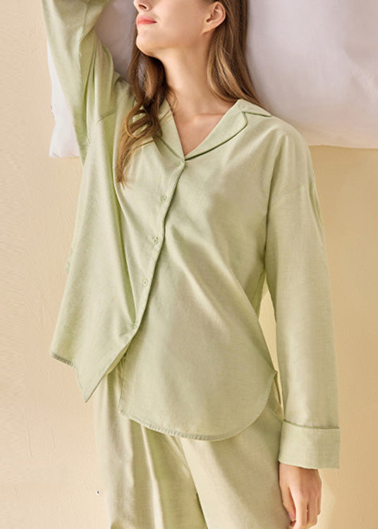 Simple Fruit Green V Neck Button Low High Design Cotton Cotton Two Pieces Set Spring