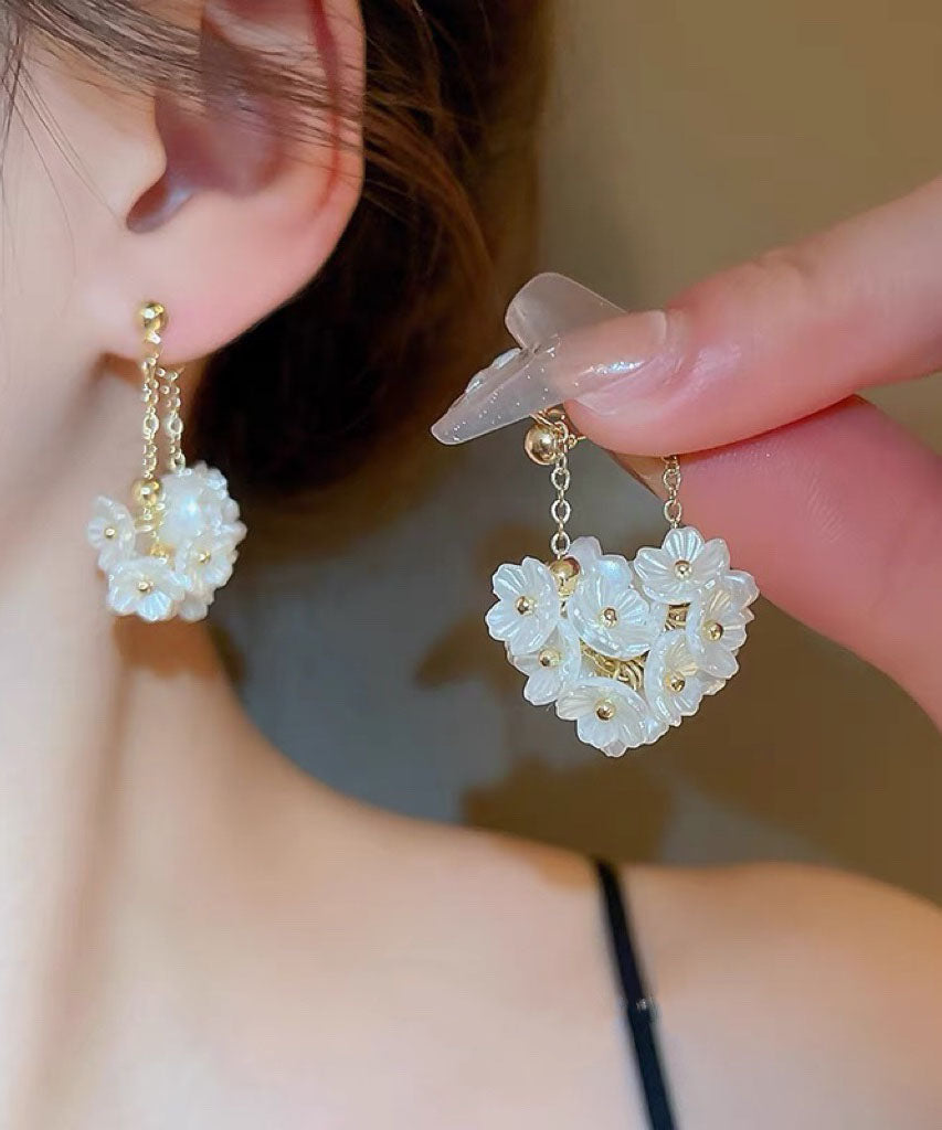 Simple Gold Alloy Pearl Floral Tassel Drop Earrings