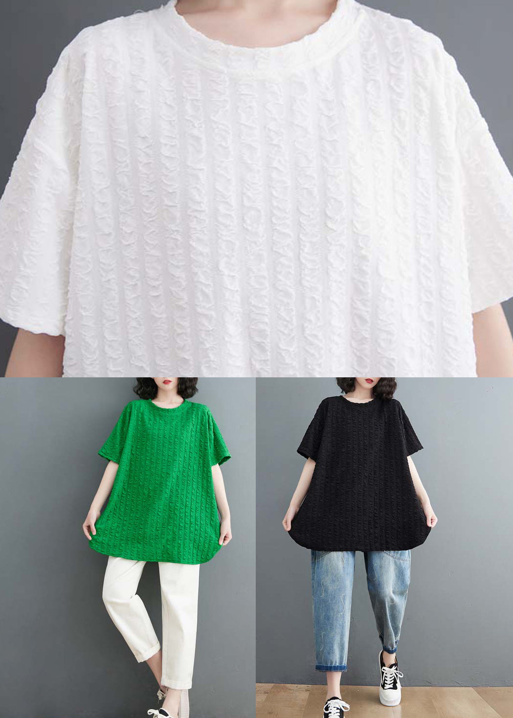 Simple Green O Neck Side Open Cotton T Shirt Tops Summer