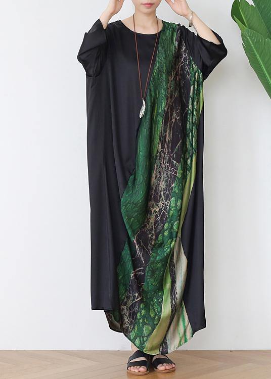 Simple Green Print Chiffon Patchwork Summer Maxi Dresses - Omychic