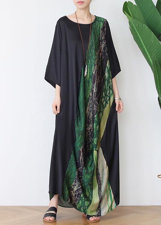 Simple Green Print Chiffon Patchwork Summer Maxi Dresses - Omychic