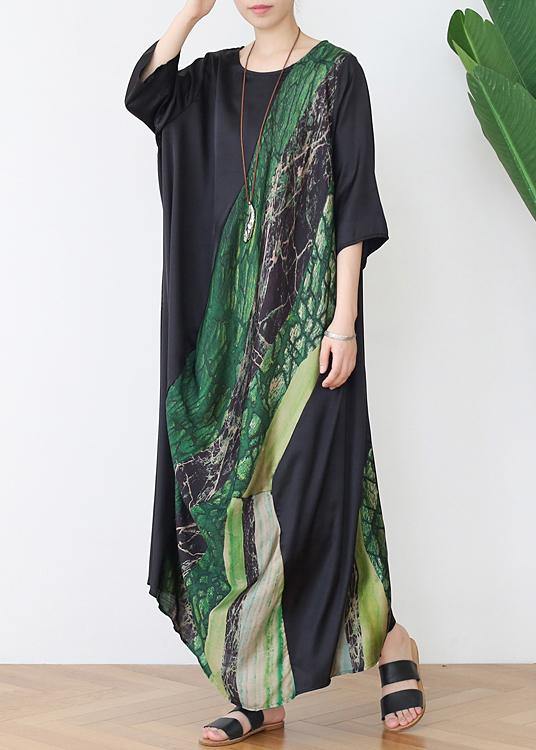 Simple Green Print Chiffon Patchwork Summer Maxi Dresses - Omychic